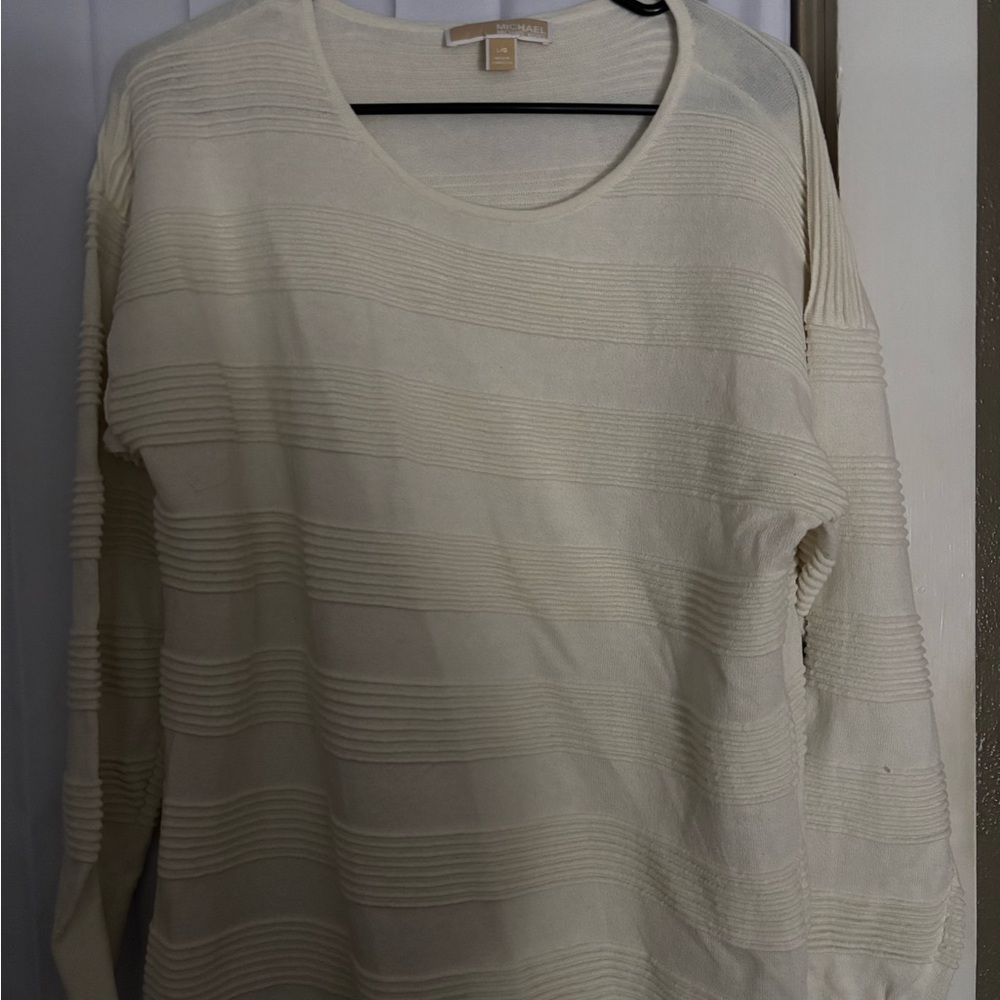 Cream Textured Long Sleeve Top
